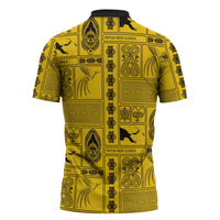 Papua New Guinea Heritage Motif Zipper Polo Shirt Yellow Version