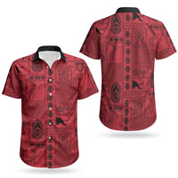 Papua New Guinea Heritage Motif Couples Matching Off Shoulder Short Dress and Hawaiian Shirt Red Version