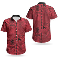 Papua New Guinea Heritage Motif Couples Matching Short Sleeve Bodycon Dress and Hawaiian Shirt Red Version