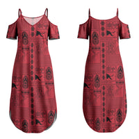 Papua New Guinea Heritage Motif Couples Matching Summer Maxi Dress and Hawaiian Shirt Red Version