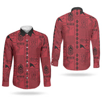 Papua New Guinea Heritage Motif Couples Matching Tank Maxi Dress and Long Sleeve Button Shirt Red Version