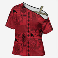 Papua New Guinea Heritage Motif Cross Shoulder Shirt Red Version