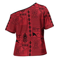 Papua New Guinea Heritage Motif Cross Shoulder Shirt Red Version