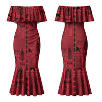 Papua New Guinea Heritage Motif Family Matching Mermaid Dress and Hawaiian Shirt Red Version