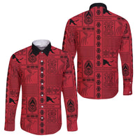 Papua New Guinea Heritage Motif Family Matching Off The Shoulder Long Sleeve Dress and Hawaiian Shirt Red Version