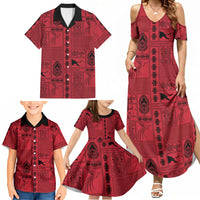 Papua New Guinea Heritage Motif Family Matching Summer Maxi Dress and Hawaiian Shirt Red Version