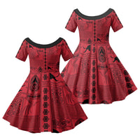 Papua New Guinea Heritage Motif Family Matching Summer Maxi Dress and Hawaiian Shirt Red Version