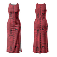 Papua New Guinea Heritage Motif Family Matching Tank Maxi Dress and Hawaiian Shirt Red Version
