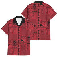 Papua New Guinea Heritage Motif Family Matching Tank Maxi Dress and Hawaiian Shirt Red Version