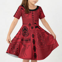 Papua New Guinea Heritage Motif Kid Short Sleeve Dress Red Version