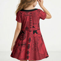 Papua New Guinea Heritage Motif Kid Short Sleeve Dress Red Version