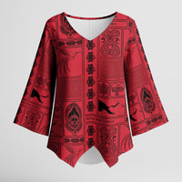 Papua New Guinea Heritage Motif Kimono Sleeve Blouse Red Version