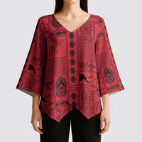 Papua New Guinea Heritage Motif Kimono Sleeve Blouse Red Version