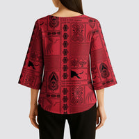 Papua New Guinea Heritage Motif Kimono Sleeve Blouse Red Version