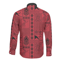 Papua New Guinea Heritage Motif Long Sleeve Button Shirt Red Version