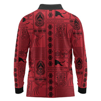 Papua New Guinea Heritage Motif Long Sleeve Polo Shirt Red Version