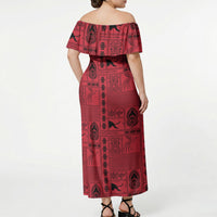 Papua New Guinea Heritage Motif Off Shoulder Maxi Dress Red Version