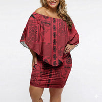 Papua New Guinea Heritage Motif Off Shoulder Short Dress Red Version