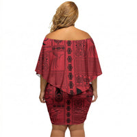 Papua New Guinea Heritage Motif Off Shoulder Short Dress Red Version