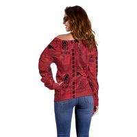 Papua New Guinea Heritage Motif Off Shoulder Sweater Red Version