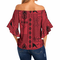 Papua New Guinea Heritage Motif Off Shoulder Wrap Waist Top Red Version