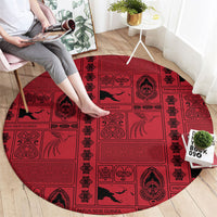 Papua New Guinea Heritage Motif Round Carpet Red Version