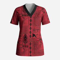 Papua New Guinea Heritage Motif Scrub Top Red Version