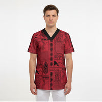 Papua New Guinea Heritage Motif Scrub Top Red Version