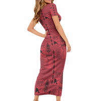 Papua New Guinea Heritage Motif Short Sleeve Bodycon Dress Red Version