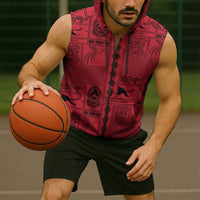 Papua New Guinea Heritage Motif Sleeveless Zip Hoodie Red Version