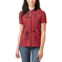Papua New Guinea Heritage Motif Women Polo Shirt Red Version