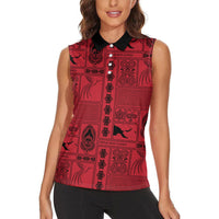 Papua New Guinea Heritage Motif Women Sleeveless Polo Shirt Red Version