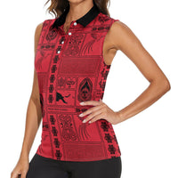 Papua New Guinea Heritage Motif Women Sleeveless Polo Shirt Red Version