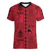 Papua New Guinea Heritage Motif Women V-Neck T-Shirt Red Version