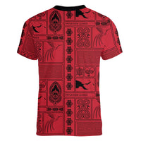 Papua New Guinea Heritage Motif Women V-Neck T-Shirt Red Version