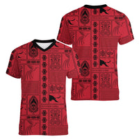Papua New Guinea Heritage Motif Women V-Neck T-Shirt Red Version