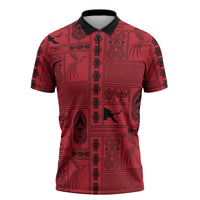 Papua New Guinea Heritage Motif Zipper Polo Shirt Red Version