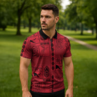 Papua New Guinea Heritage Motif Zipper Polo Shirt Red Version