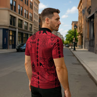 Papua New Guinea Heritage Motif Zipper Polo Shirt Red Version