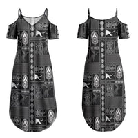 Papua New Guinea Heritage Motif Couples Matching Summer Maxi Dress and Hawaiian Shirt Black Version