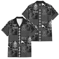 Papua New Guinea Heritage Motif Family Matching Long Sleeve Bodycon Dress and Hawaiian Shirt Black Version