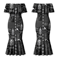 Papua New Guinea Heritage Motif Family Matching Mermaid Dress and Hawaiian Shirt Black Version