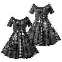 Papua New Guinea Heritage Motif Family Matching Mermaid Dress and Hawaiian Shirt Black Version