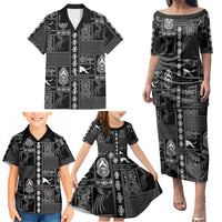 Papua New Guinea Heritage Motif Family Matching Puletasi and Hawaiian Shirt Black Version