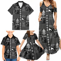 Papua New Guinea Heritage Motif Family Matching Summer Maxi Dress and Hawaiian Shirt Black Version