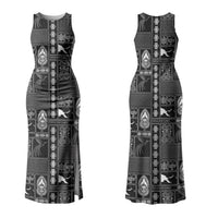 Papua New Guinea Heritage Motif Family Matching Tank Maxi Dress and Hawaiian Shirt Black Version