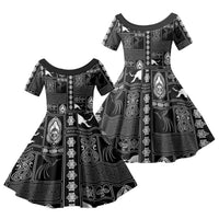 Papua New Guinea Heritage Motif Family Matching Tank Maxi Dress and Hawaiian Shirt Black Version