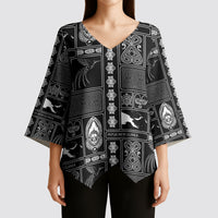 Papua New Guinea Heritage Motif Kimono Sleeve Blouse Black Version