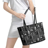 Papua New Guinea Heritage Motif Leather Tote Bag Black Version