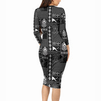 Papua New Guinea Heritage Motif Long Sleeve Bodycon Dress Black Version